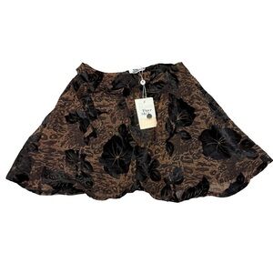 Tiger Mist Rocco Velvet Floral Burnout Mini Skirt Black/Brown Women XS